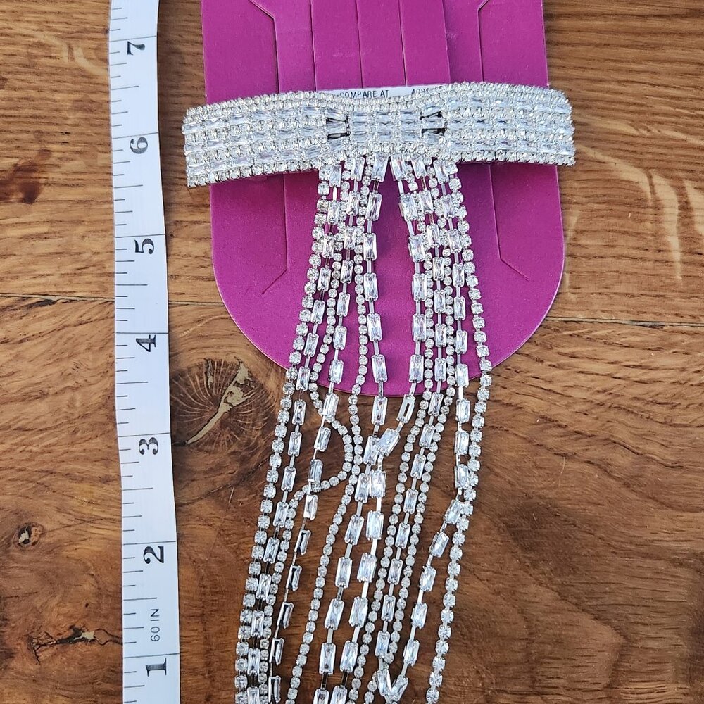Glass Stone Silver Hair Bow - Picture 3 of 4